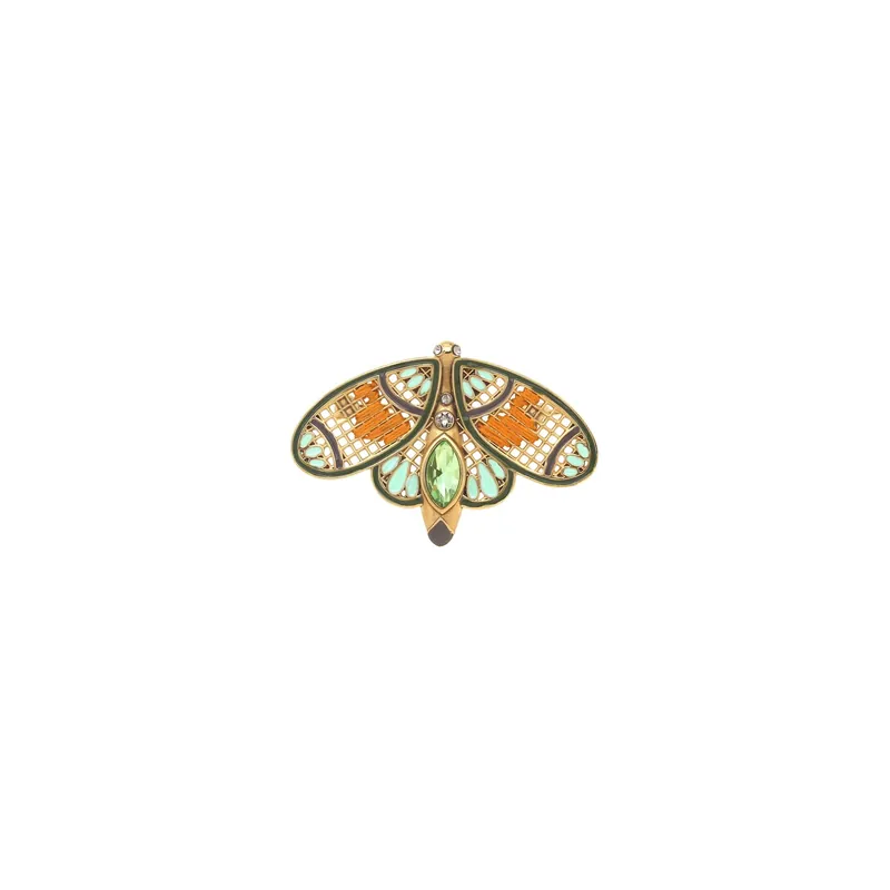 Top Vente Broche papillon brodé & émaillé vert & orange - Éclat De Fêtes - Kimana