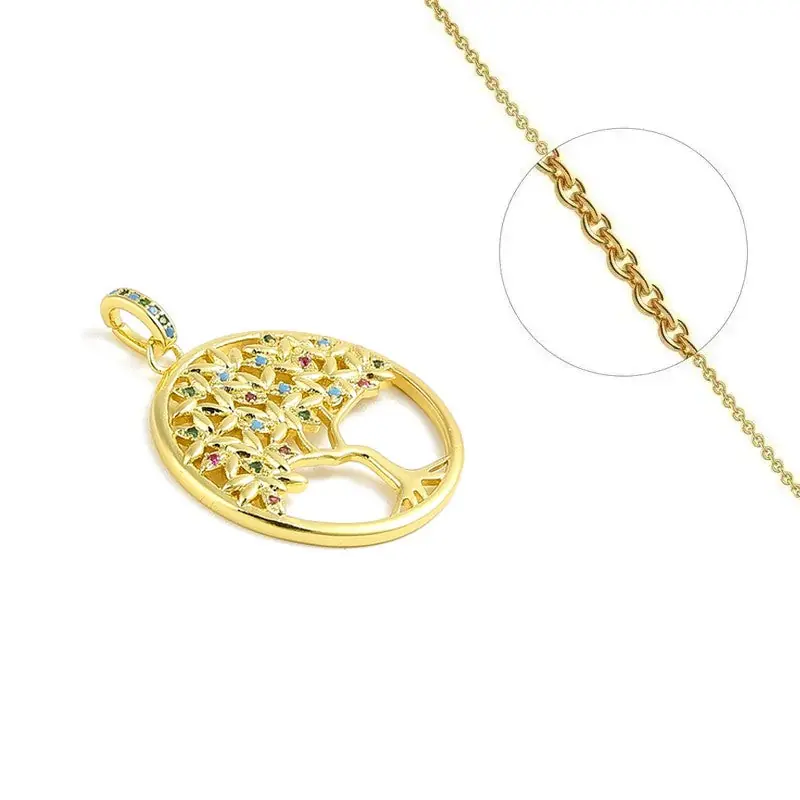 Prix Réduit Collier chaîne et pendentif arbre de vie zirconiums couleurs sertis