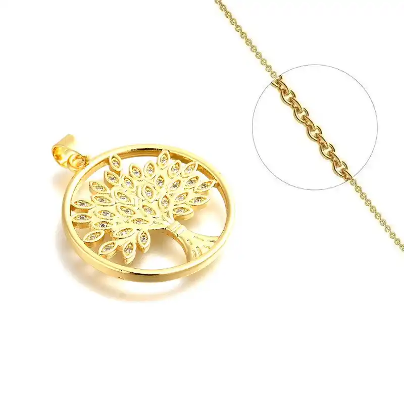 Collier chaîne et pendentif arbre de vie zirconiums sertis Livraison Express