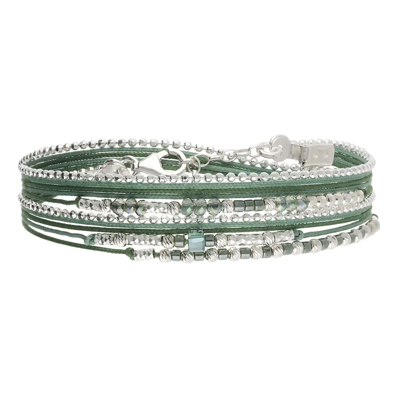 Bracelet 2 Tours Argent 925 Vert Kaki Le Petit Cube Certifié