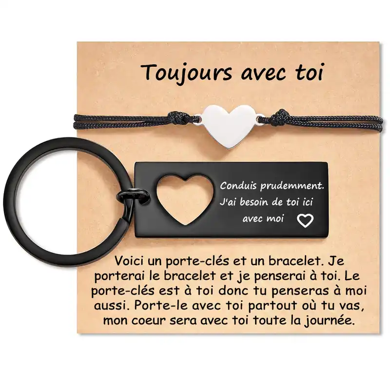 À Mon Homme - 2PCS Ensemble de Porte-clés et Bracelet Cœur | Jessemade Livraison Express