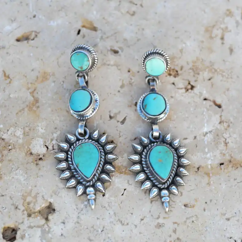 Boucles d'oreilles clous argent et 3 pierres Turquoise d'Arizona En Vogue