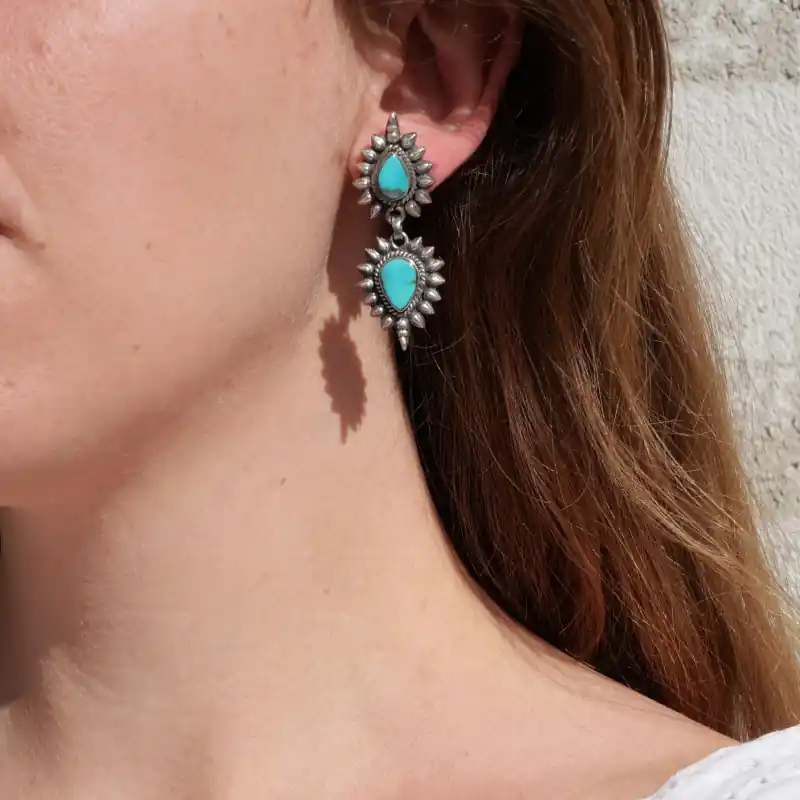 Quantité Limitée Boucles d'oreilles clous argent et pierres Turquoise d'Arizona