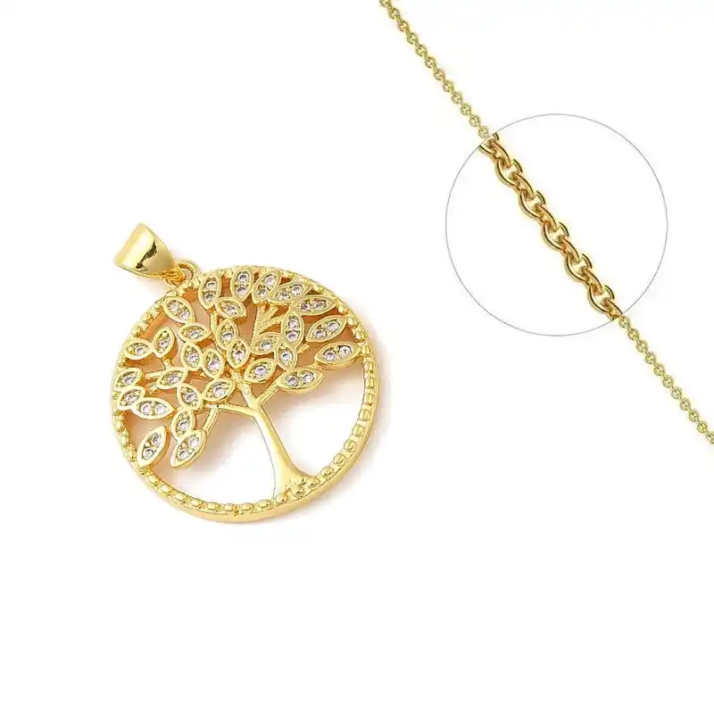 Collier chaîne pendentif arbre de vie zirconiums sertis Fait Main