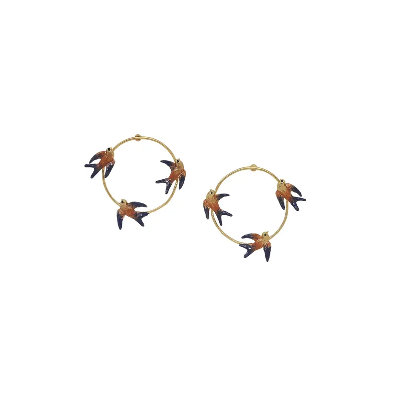 Boucles d'oreilles poussoir 3 petites hirondelles en vol - Elaia Authentique