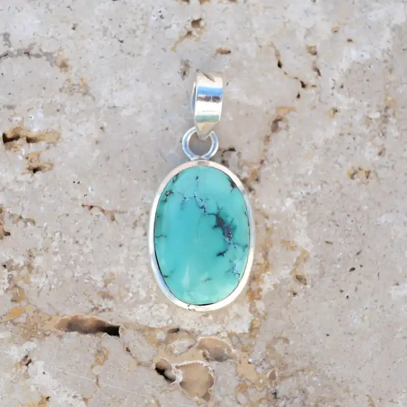 Pendentif ovale en argent et Turquoise Exclusif