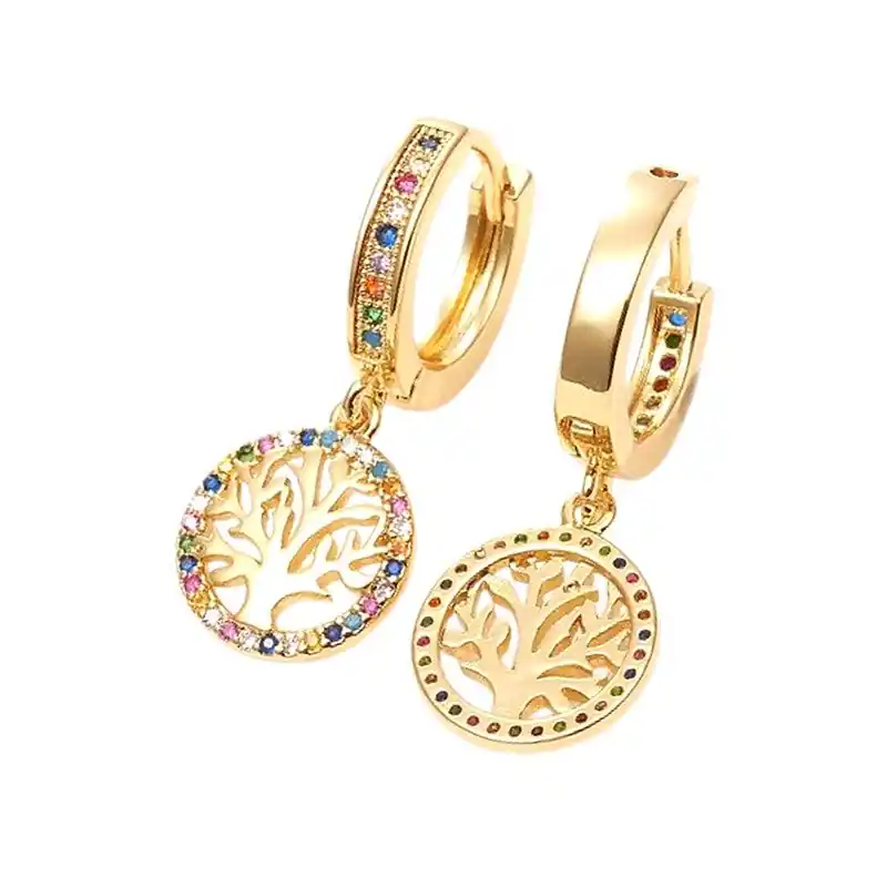 Fait Main Boucles d'oreilles arbre de vie zirconiums sertis