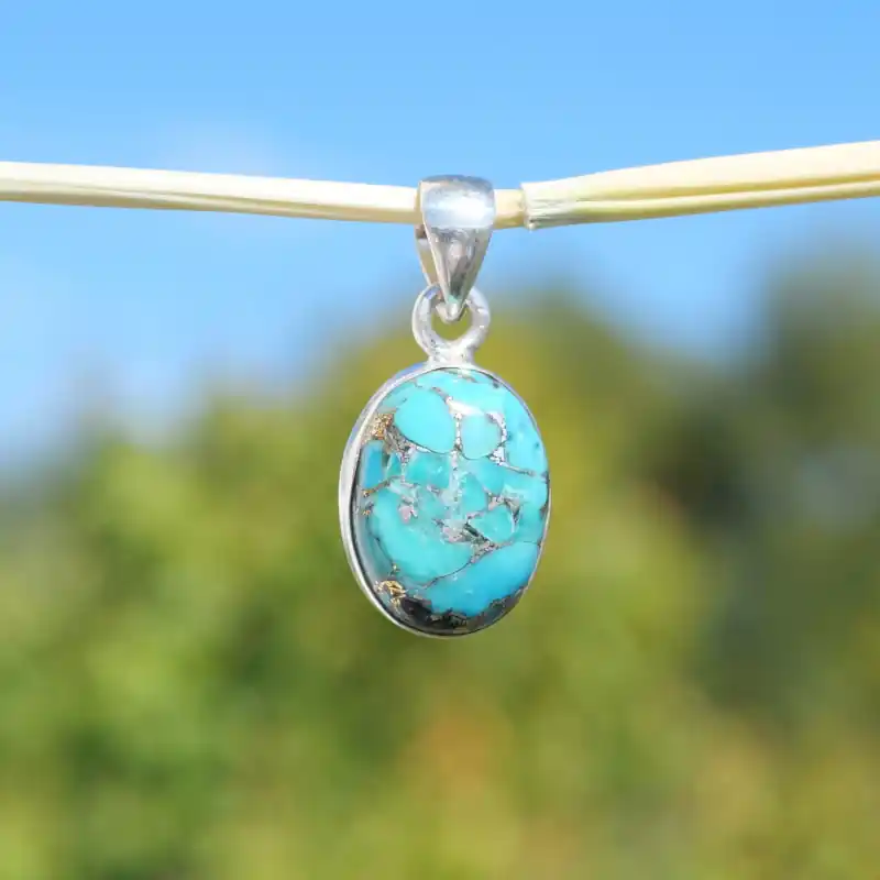 Nouvel Arrivage Pendentif ovale argent et Turquoise mohave