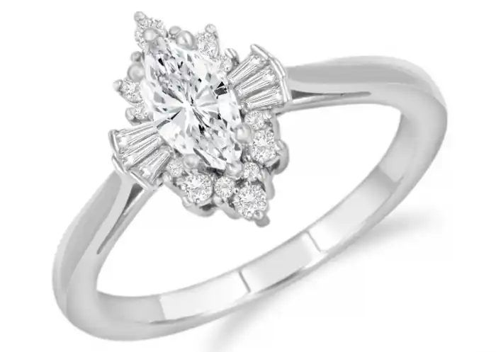 Bague Pavlova diamant de laboratoire taille marquise et baguettes en or blanc 14k pour femme Bon Marché