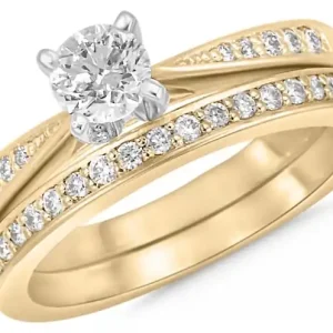 Set d'alliances Farah solitaire pincé diamant .40ct et diamants d'accent en or jaune 14k pour femme Jusqu’à Épuisement Des Stocks