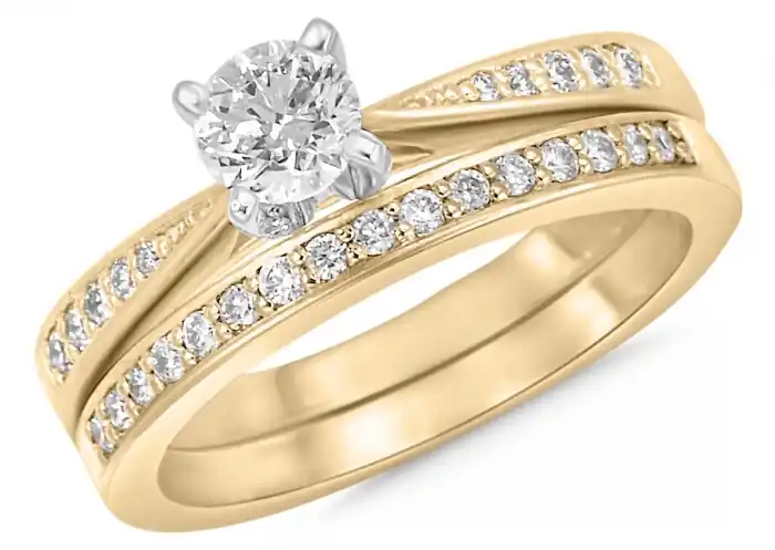Set d'alliances Farah solitaire pincé diamant .40ct et diamants d'accent en or jaune 14k pour femme Jusqu’à Épuisement Des Stocks