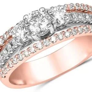 Acheter En Ligne Bague Aurora trinité pavé à diamants et joncs semi-éternité double en or 14k rose gold et blanc