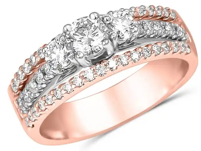 Acheter En Ligne Bague Aurora trinité pavé à diamants et joncs semi-éternité double en or 14k rose gold et blanc