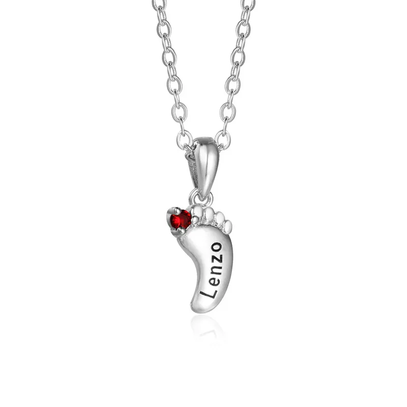 Paiement Sécurisé Collier Prénom Personnalisé pied bebe avec pierre de naissance