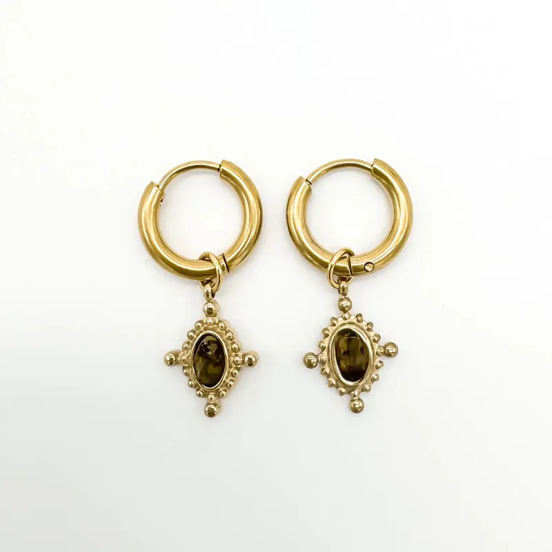 Jaipur - Boucles d'oreilles - Pierre naturelle - Acier inoxydable Vente Flash