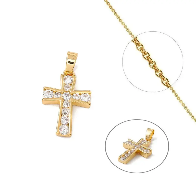 Promotion Saisonnière Collier chaîne pendentif croix religieuse zirconiums sertis