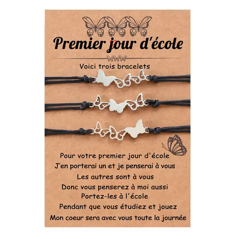 3PCS Ensemble de Bracelets Papillon - Cadeau Rentrée Scolaire Premier jour d’école Nouvelle Collection