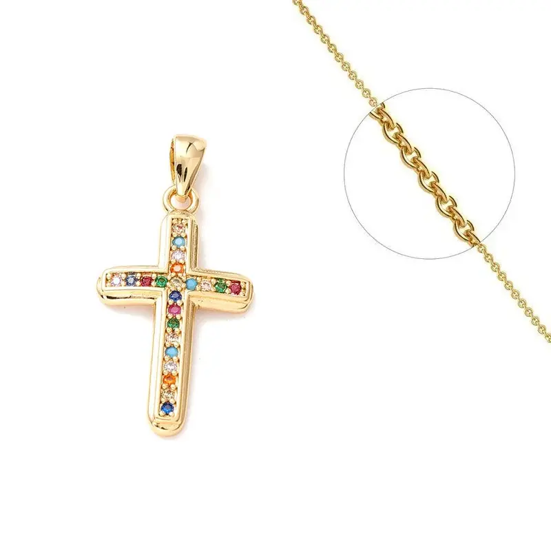 Collier chaîne pendentif croix religieuse zirconiums couleurs sertis Marque