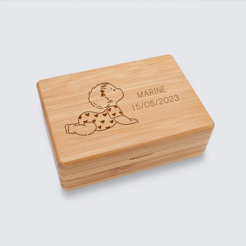Seulement Aujourd’hui Boîte à bijoux personnalisée prénom 12x8,5 cm bois gravé - HappyBulle x Marie Savart