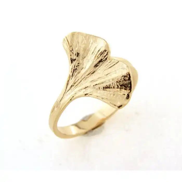 Soldes Bague plaqué or feuille de ginkgo
