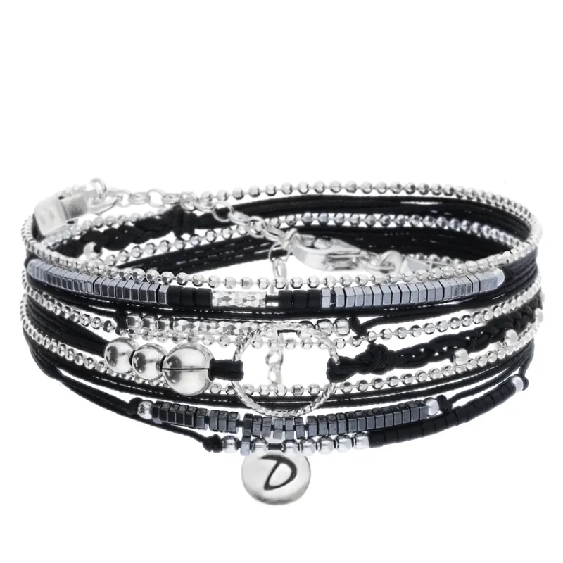 Produit De Marque BRACELET NOIR TRIPLE TOURS ANNEAU DIAMANTE
