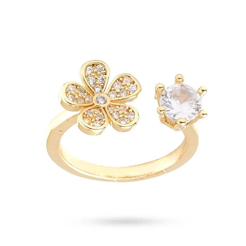 Nouvelle Collection Bague femme réglable fleurs zirconiums sertis