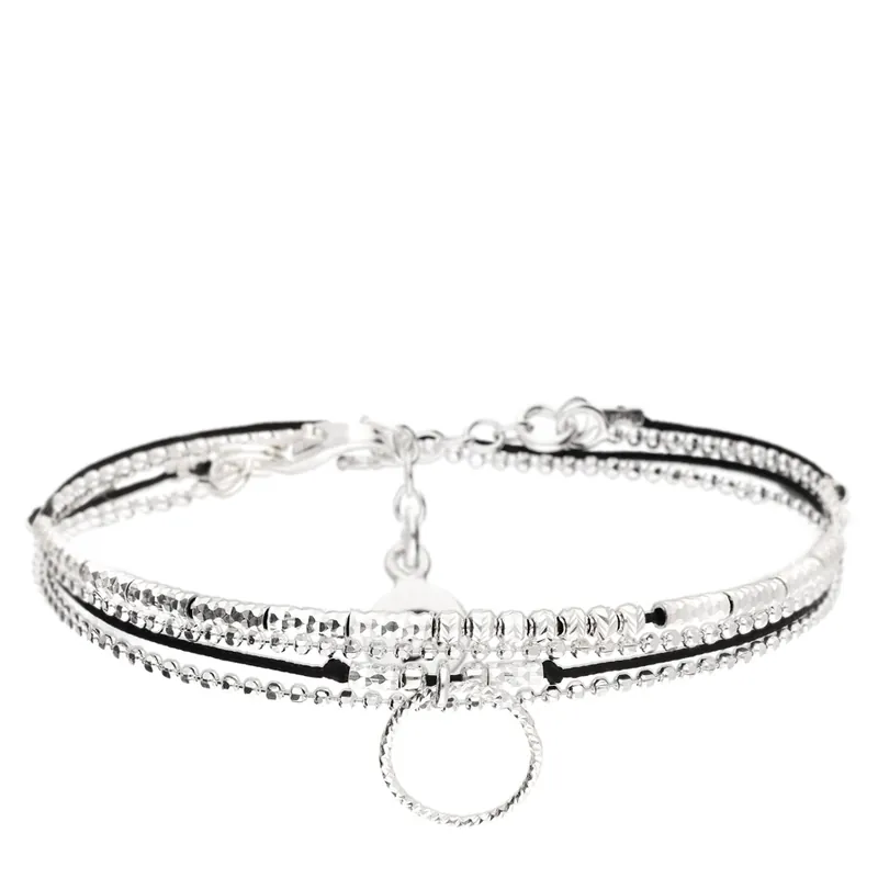 Remise BRACELET ANNEAU DIAMANTE HARLEM CHAINE ET CORDON NOIR