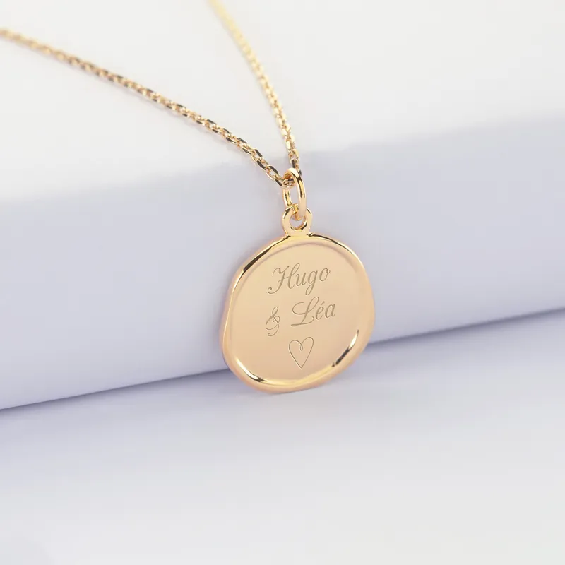 Top Vente Pendentif personnalisé médaille cachet gravée plaqué or 17 mm