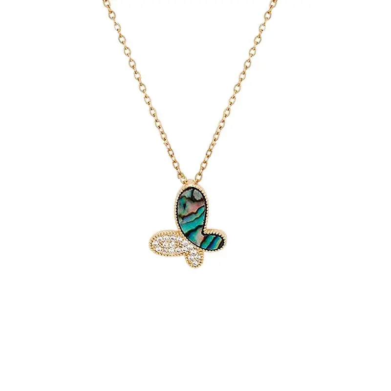 Paiement Sécurisé Collier chaîne et pendentif papillon nacré avec zirconiums sertis