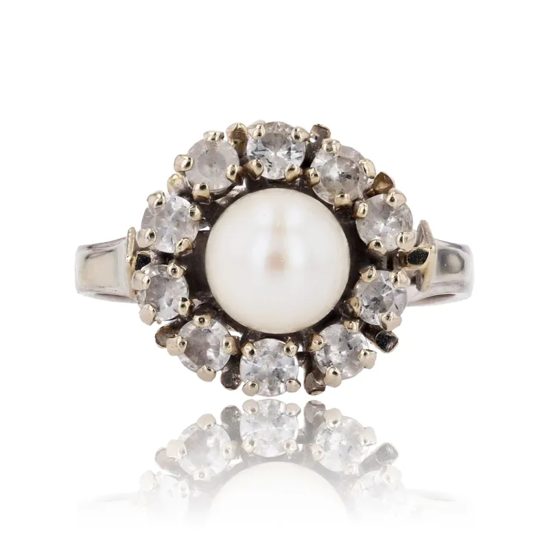 Pas Cher Bague marguerite or blanc perle saphirs blancs