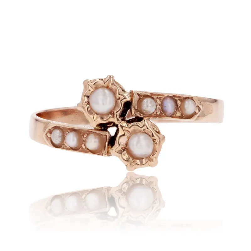 Quantité Limitée Bague ancienne or rose toi et moi perles fines