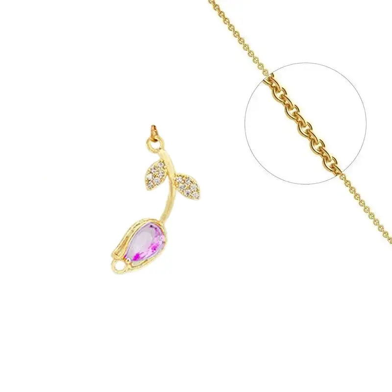 Certifié Collier chaîne et pendentif fleur avec zirconiums sertis rose