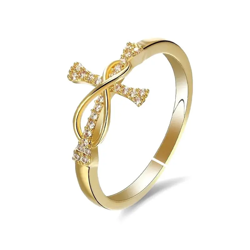 Dernière Chance Bague femme réglable croix infini zirconiums blancs sertis