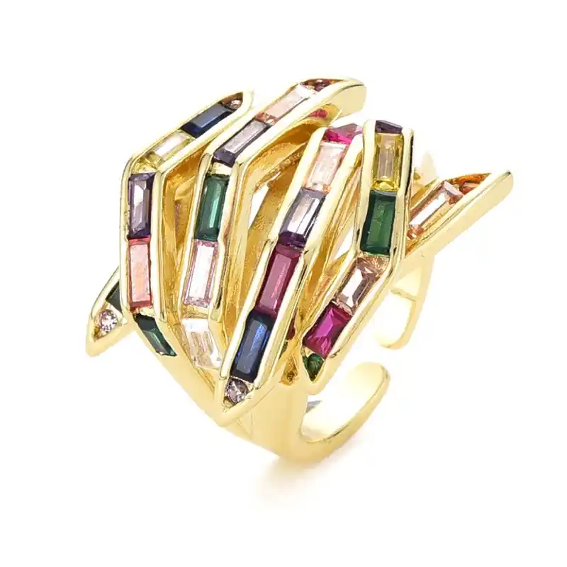 Bague femme réglable forme originale zirconiums colorés Promotion Saisonnière