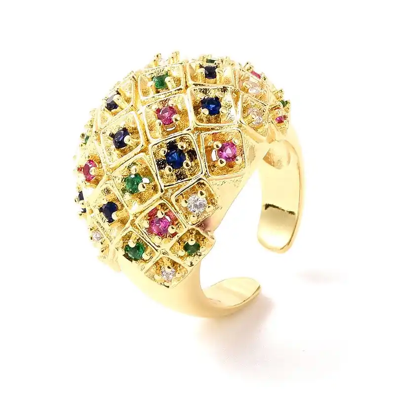 En Vogue Bague femme réglable dome zirconiums colorés
