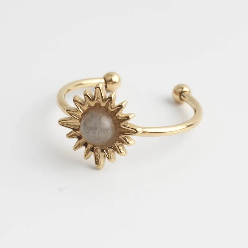 Louelle - Bague - Pierre naturelle - Acier inoxydable - Ajustable Commande En Gros
