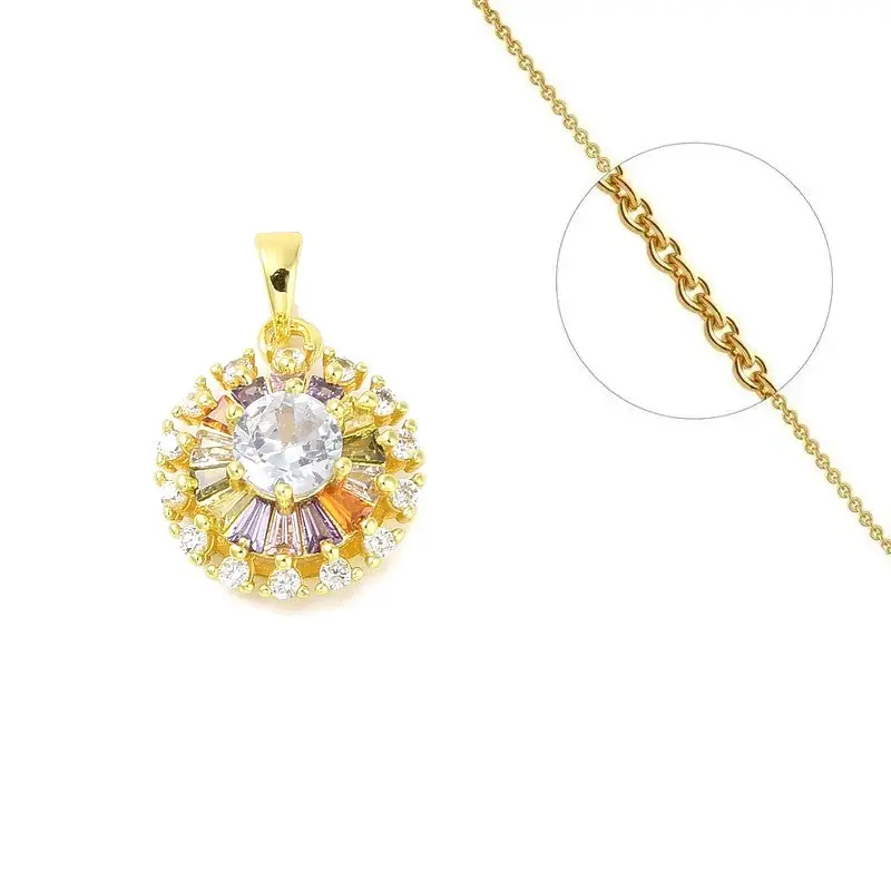 Promotion Collier chaîne et pendentif rosace avec zirconiums colorés