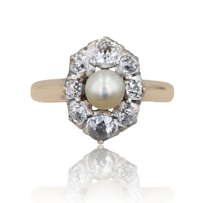 Bague marquise perle fine diamants ancienne Usine Directe