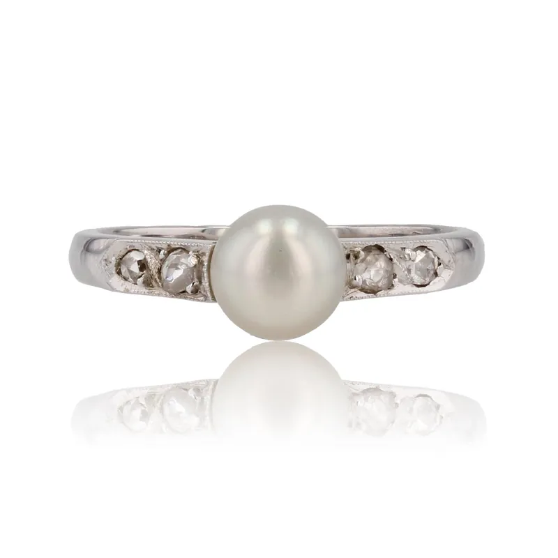 Bague ancienne perle diamants Réduction