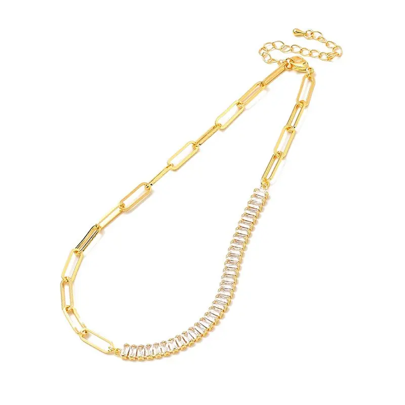 Collier chaîne trombone et zirconiums blancs plaqué 18K Commander Vite