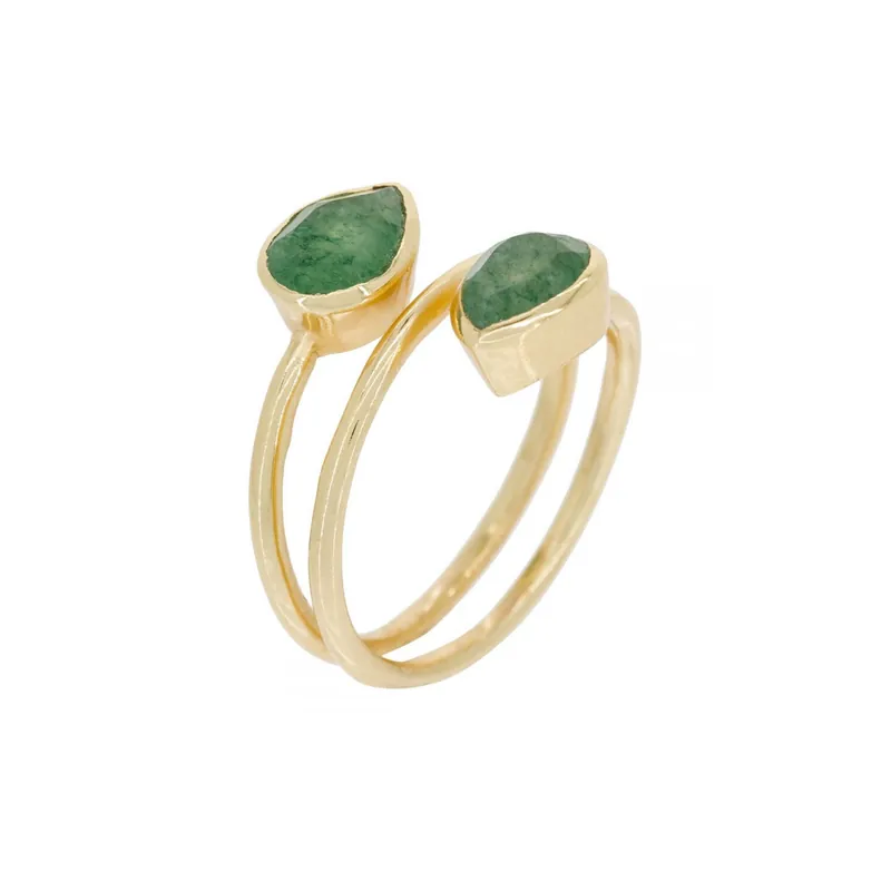 Usine Directe Bague Frimasia Aventurine verte Laiton doré