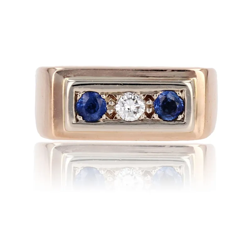 Bague ancienne saphirs diamants chevalière Top Qualité