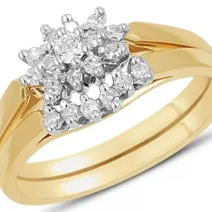 Retour Gratuit Set d'alliances Irise coussin de diamants et jonc agencé en or jaune et blanc 14k