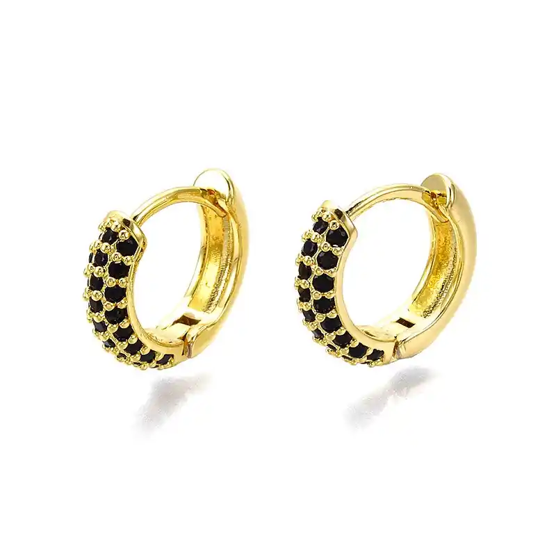 Top Vente Boucles d'oreilles petites Créoles zirconiums noir sertis