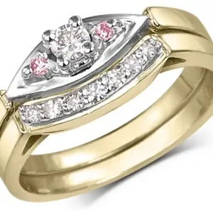 Set d'alliances Trinidad trinité à diamants roses et jonc scintillant agencé en or jaune et blanc 14k pour femme Marque