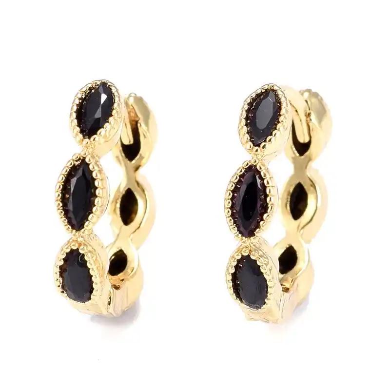 Boucles d'oreilles Créoles 6 zirconiums noir Bon Plan