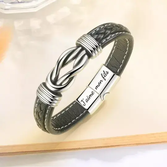 Usine Directe À Mon Frère-Bracelet en Cuir 2 Prénoms Personnalisé
