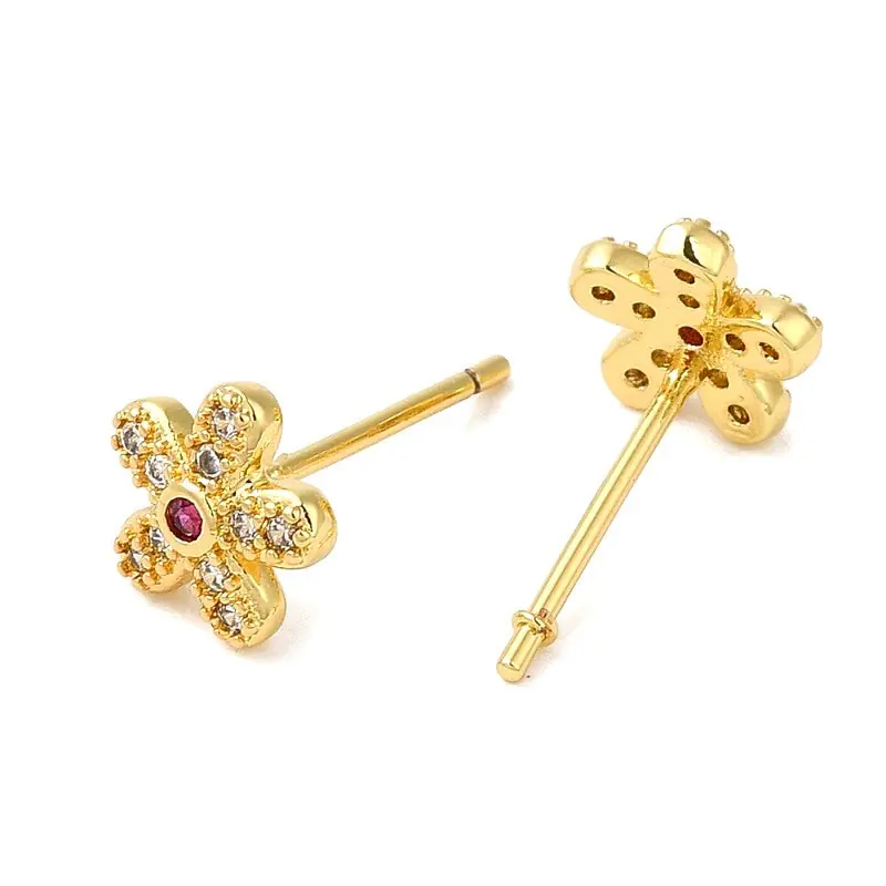 Achetez Aujourd’hui Boucles d'oreilles fleur zirconium rouge