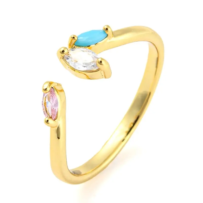 Bague femme réglable 3 zirconiums rose bleu et blanc Top Vente