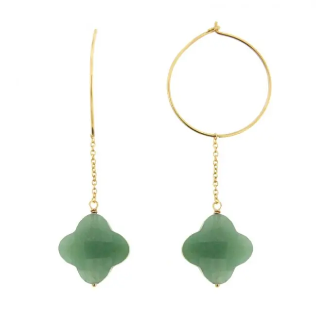 Produit De Marque Créoles TREFLE Plaqué Or et Aventurine | BIJOUX FEMME